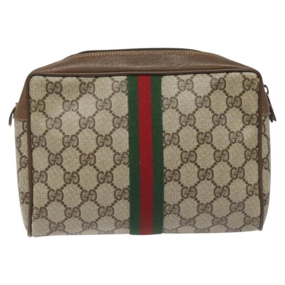 GUCCI GG Supreme Web Sherry Line Clutch Bag PVC Beige Red - Picture 1 of 16